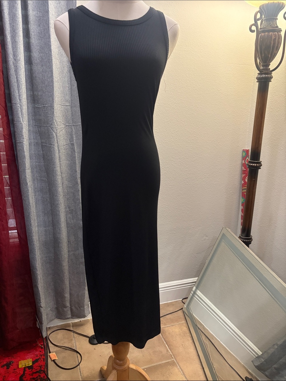 SHEIN Black Ribbed Sleeveless Maxi Dress